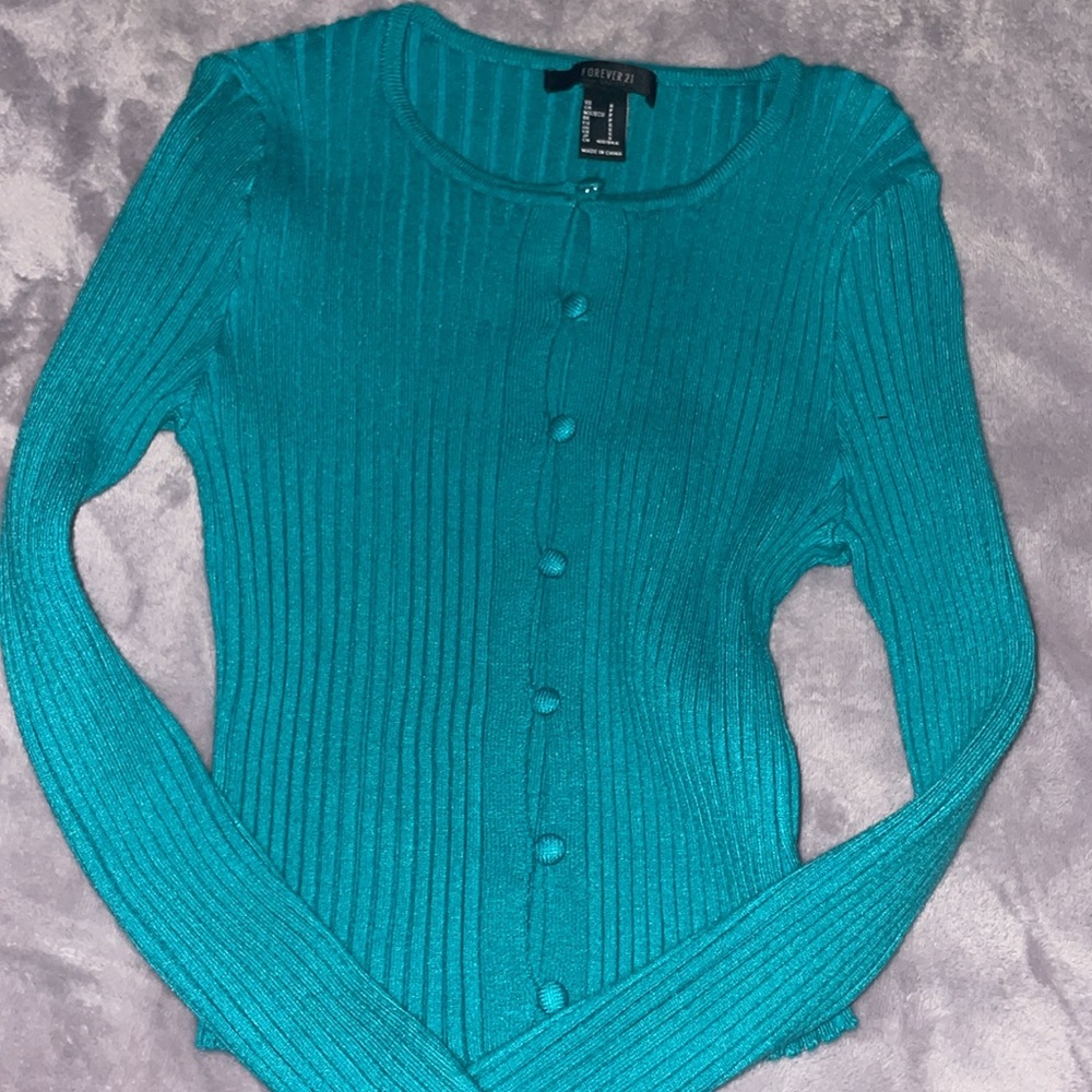 Turquoise Button Sweater - Picture 3 of 3